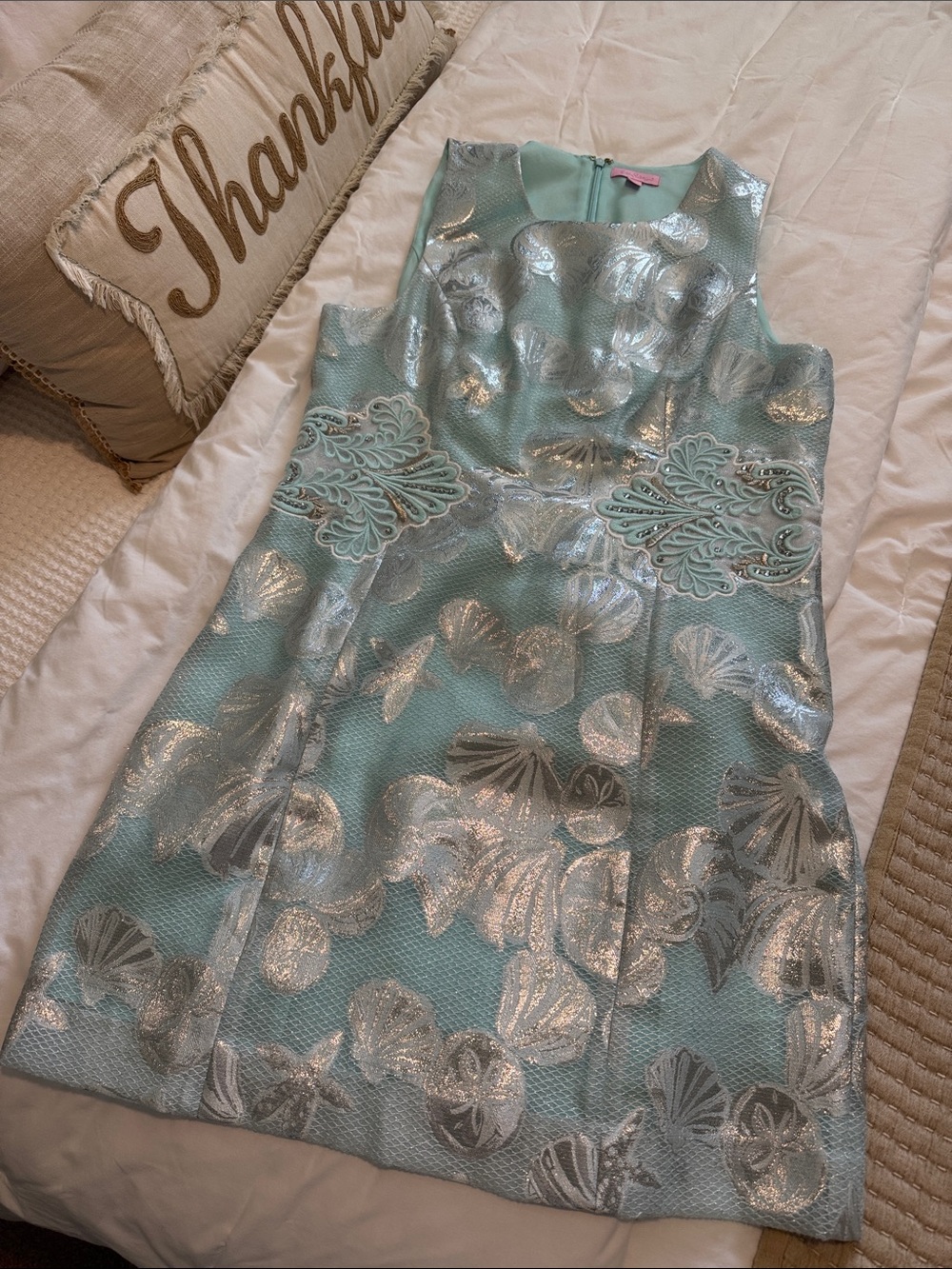 Lilly Pulitzer Aqua Metallic Lace and Seashell Dress